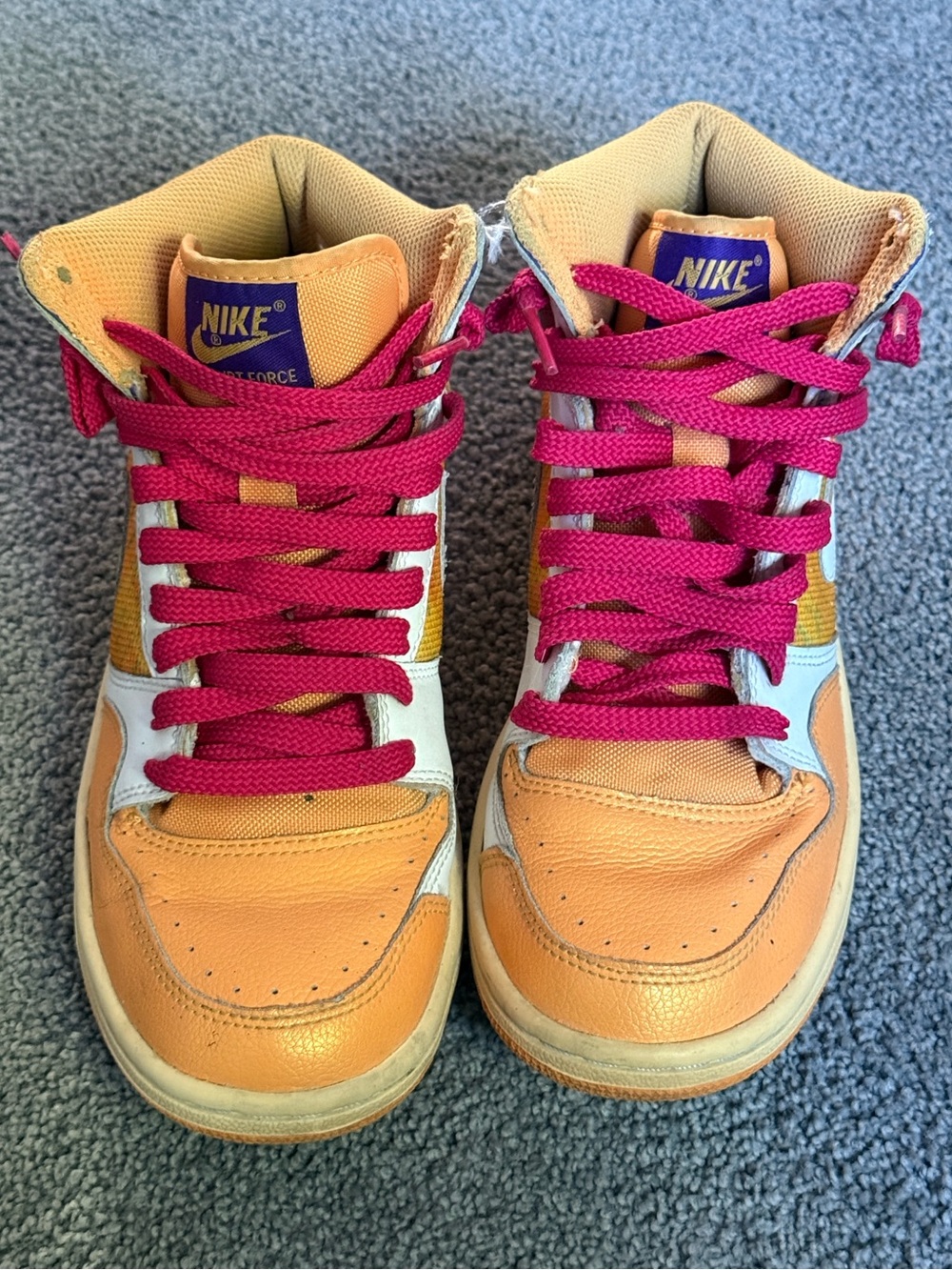 Nike Court Force high-tops in "Light Melon" & "Varsity Purple”. Women’s Size 9